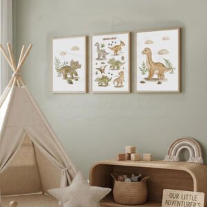 Lot de 3 Affiches Dinosaures Éducatives – Poster Chambre Bébé Garçon