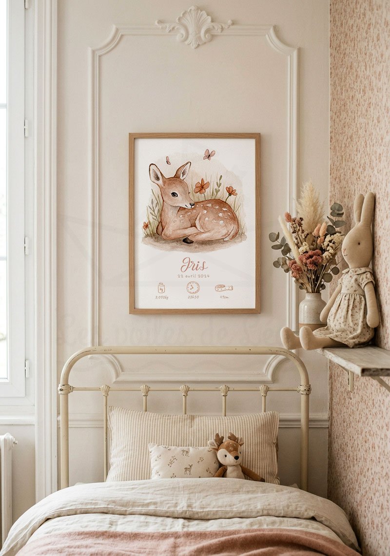 cadre faon naissance personnalisé rose déco chambre fille