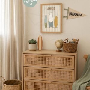 Affiche Garçon Planches de Surf Rétro Personnalisée – Prénom & Date de Naissance