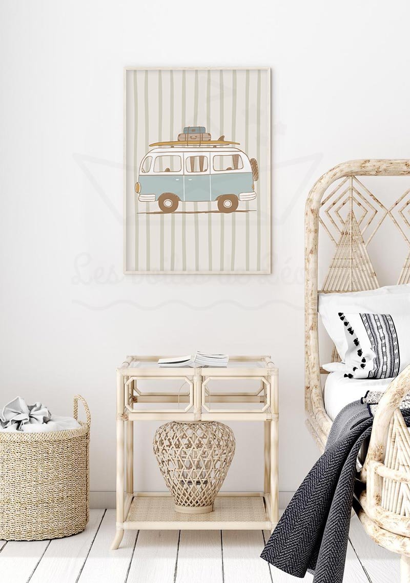 cadre van bleu vert déco chambre bébé océan