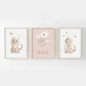 Affiches Chat Fleur – Déco Murale Fille Chatons papillons marguerite