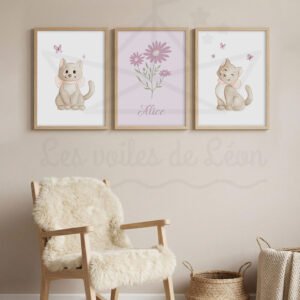 Affiches Chat Fleur – Déco Murale Fille Chatons papillons marguerite