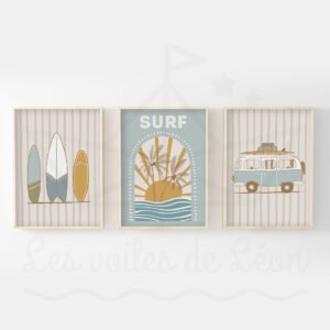 Trio d&rsquo;Affiches Surf & Van Rétro – Posters Personnalisés Soleil, Mer & Palmiers