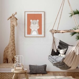 Affiche Hippopotame Personnalisée Prénom | Poster Animal Savane Bébé | Décoration Murale Chambre Enfant Safari | Cadeau Naissance Fille Garçon