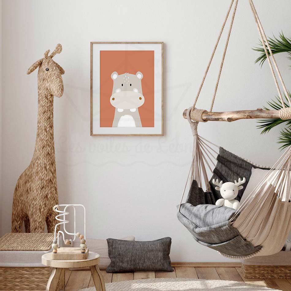 cadre hippopotame terracotta déco chambre bébé safari