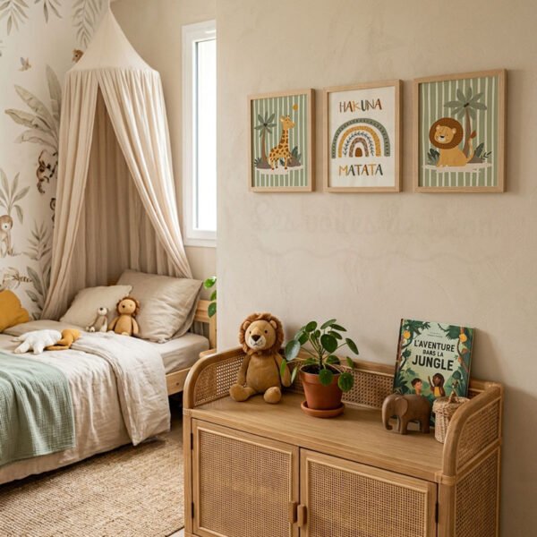 cadres hakuna matata rayures vertes déco chambre bébé safari vintage