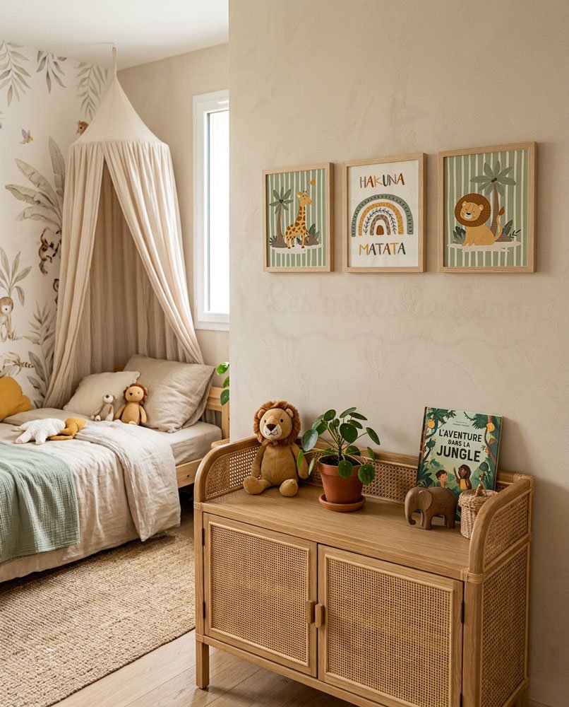 cadres hakuna matata rayures vertes déco chambre bébé safari vintage