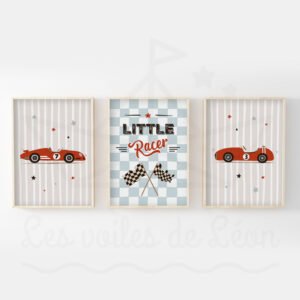 Set de 3 affiche Rallye Garçon, Déco Murale Chambre Enfant Voiture de Course, Poster Automobile Vintage, Cadeau Naissance Véhicules