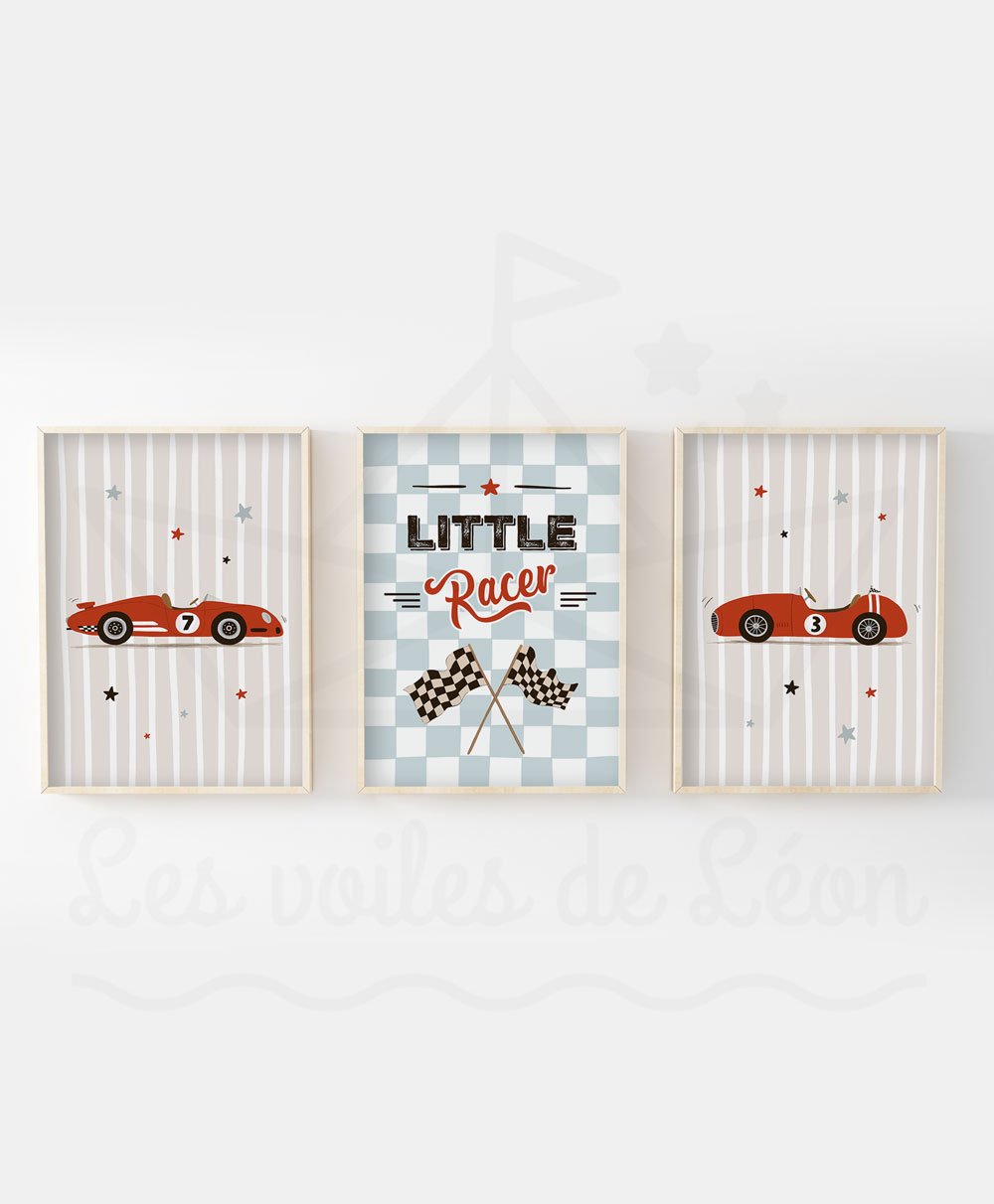 Set de 3 affiche Rallye Garçon, Déco Murale Chambre Enfant Voiture de Course, Poster Automobile Vintage, Cadeau Naissance Véhicules