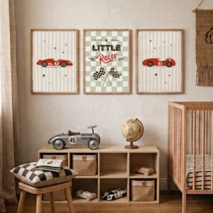 Set de 3 affiche Rallye Garçon, Déco Murale Chambre Enfant Voiture de Course, Poster Automobile Vintage, Cadeau Naissance Véhicules