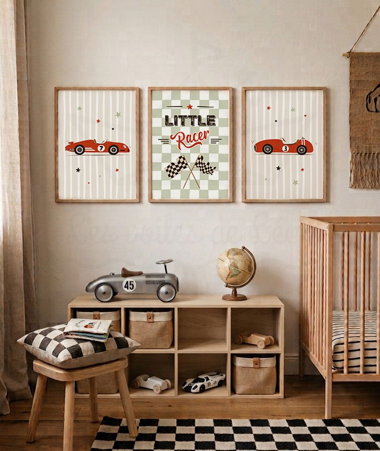 cadres trio little racer vert déco voiture de course garçon